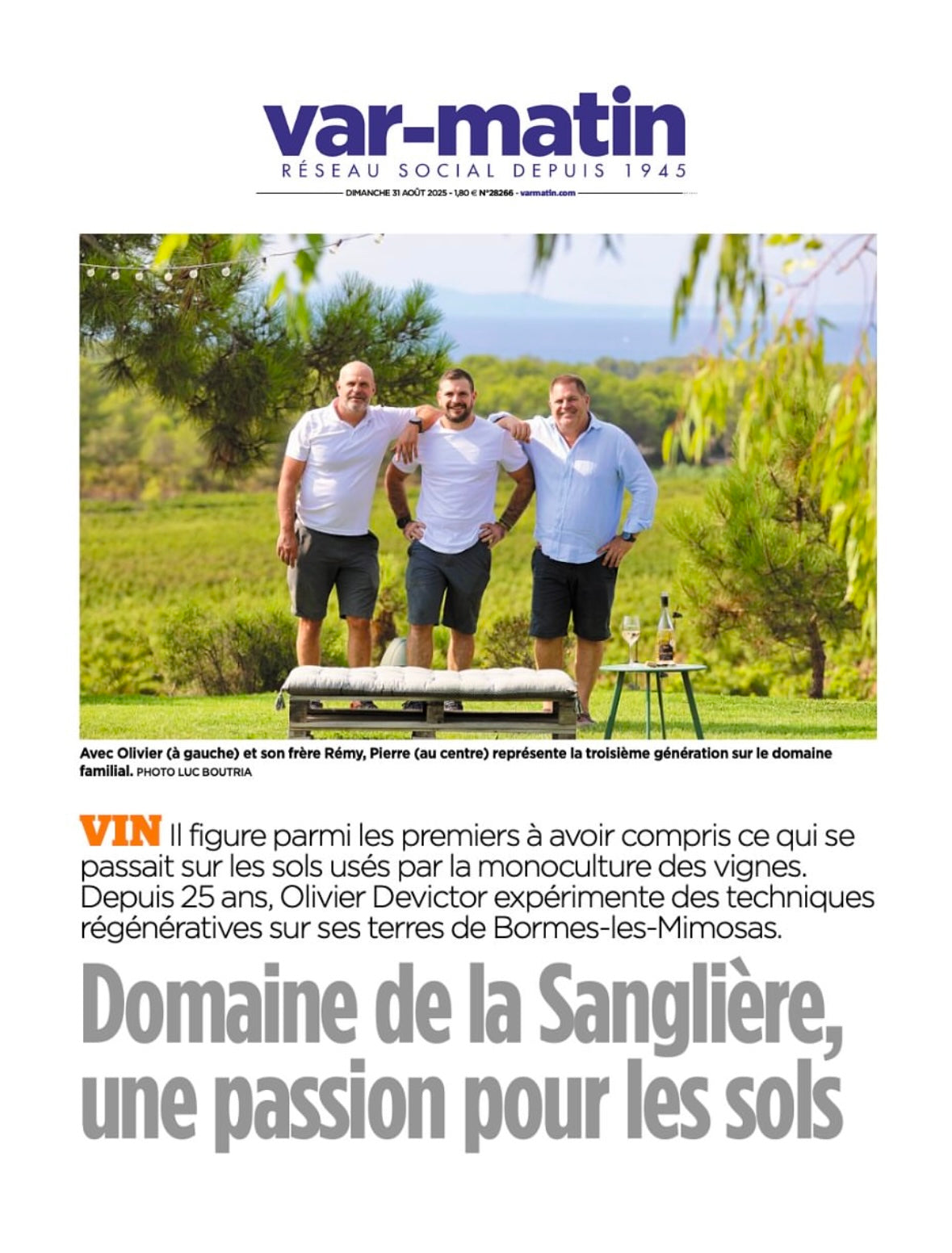 Presse : Var-Matin met à l'honneur notre passion pour les sols et le terroir