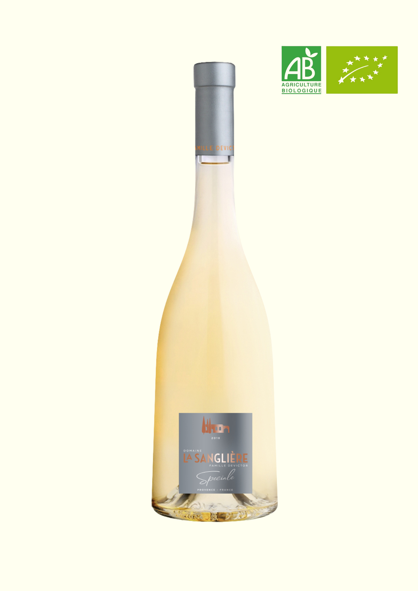Bouteille Cuvée Spéciale Blanc AOP Côtes de Provence - Domaine de la Sanglière - Notes de fleurs blanches - Label HVE3