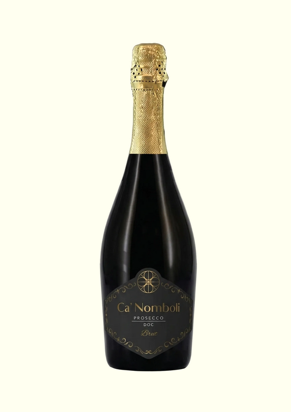 Bouteille de Prosecco Ca' Nomboli Brut DOC, une pépite italienne sélectionnée par le Domaine de la Sanglière pour sa fraîcheur et sa vivacité.
